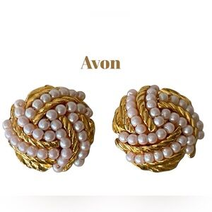 Avon Cirelle Collection 1994 Gold-Tone Faux Pearl Swirl Clip-On Earrings